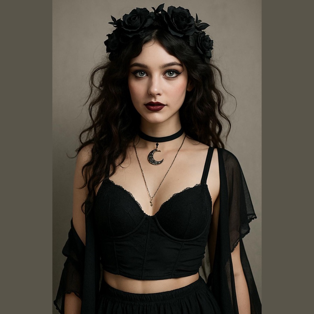 Bozzolo Women’s Black Bralette NWT Size L Whimsigoth Coquette Festival Grunge